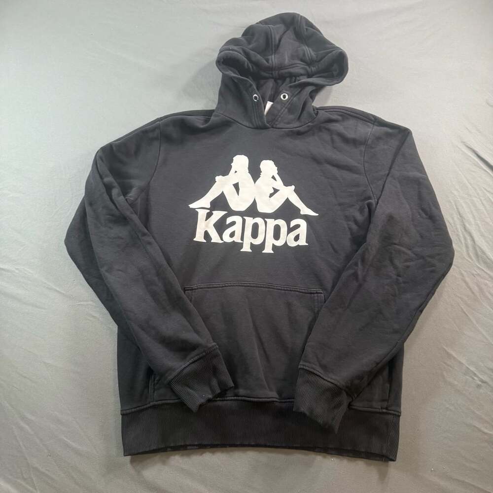 Kappa Black Pullover Hoodie Small, Logo Spellout Streetwear Sweatshirt